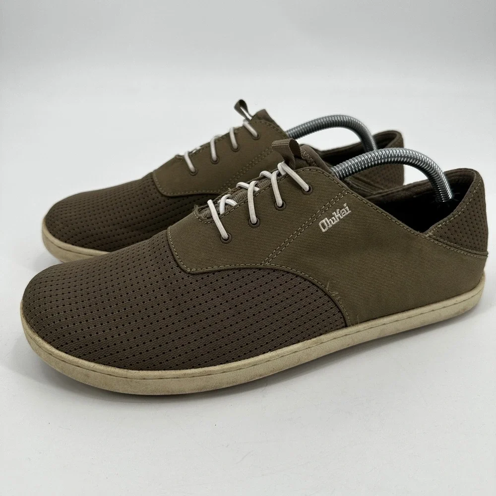 OluKai Nohea Moku Mens Olive‎ Brown Mesh Boat Shoes Sneakers Size 10 Casual Slip